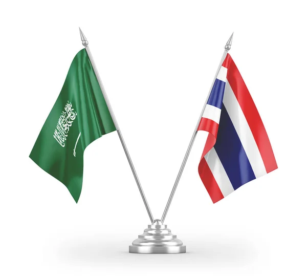 Bandeiras Mesa Tailândia Arábia Saudita Isoladas Fundo Branco Renderização — Fotografia de Stock