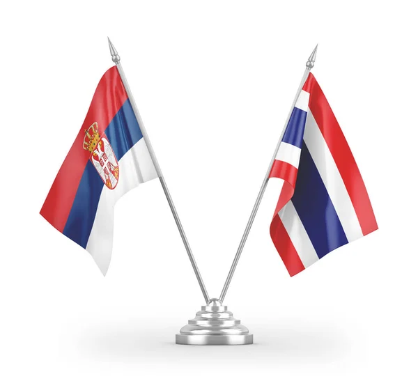 Bandiere Tavolo Thailandia Serbia Isolate Sfondo Bianco Rendering — Foto Stock