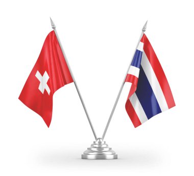 Tayland ve İsviçre masa bayrakları beyaz arkaplandaki 3D görüntüleme