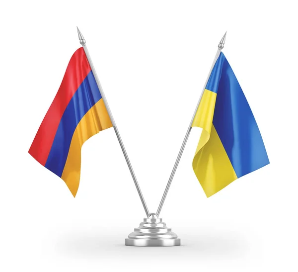Україна Вірменія Настільні Прапори Ізольовані Білому Фоні Рендеринга — стокове фото