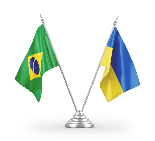 Ukraina Och Brasilien Tabell Flaggor Isolerade Vit Bakgrund Rendering — Stockfoto