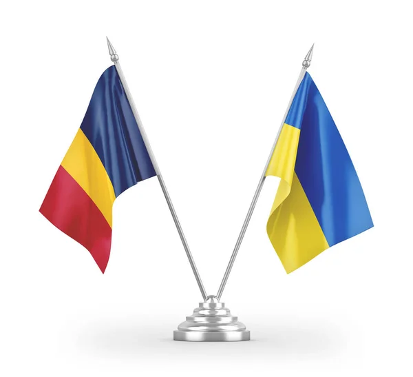 Ukraina Czad Tabeli Flagi Izolowane Białym Tle Renderowania — Zdjęcie stockowe