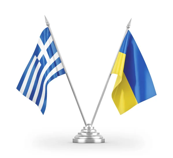 Oekraïne Griekenland Tabel Vlaggen Geïsoleerd Witte Achtergrond Rendering — Stockfoto
