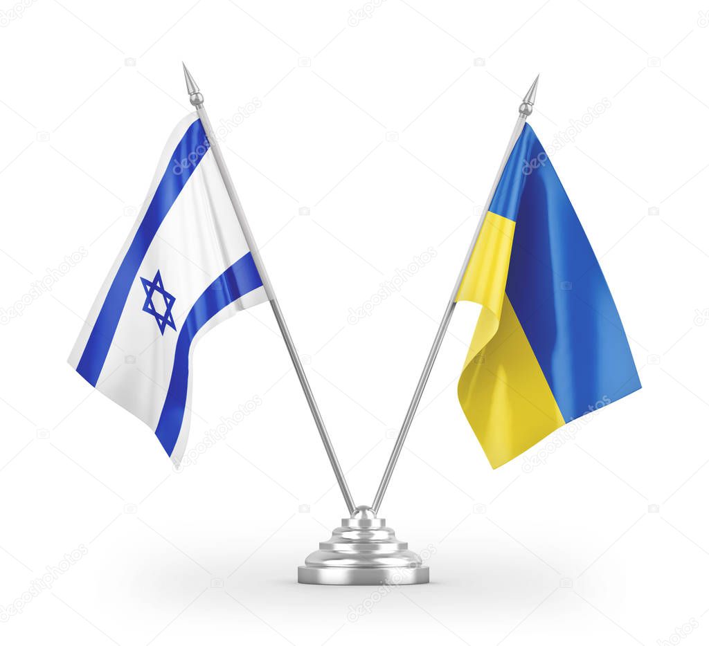 Ukraine and Israel table flags isolated on white background 3D rendering