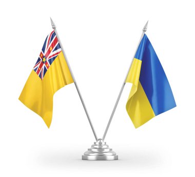 Beyaz arkaplan üzerinde izole edilmiş Ukrayna ve Niue tablo bayrakları