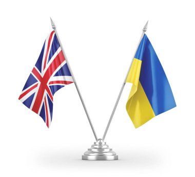 Beyaz arkaplan üzerinde izole edilmiş Ukrayna ve Birleşik Krallık bayrakları