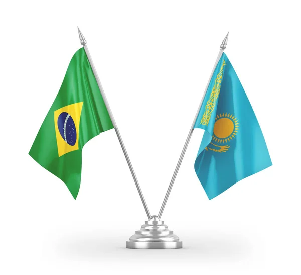 Kazakstan Och Brasilien Tabell Flaggor Isolerade Vit Bakgrund Rendering — Stockfoto