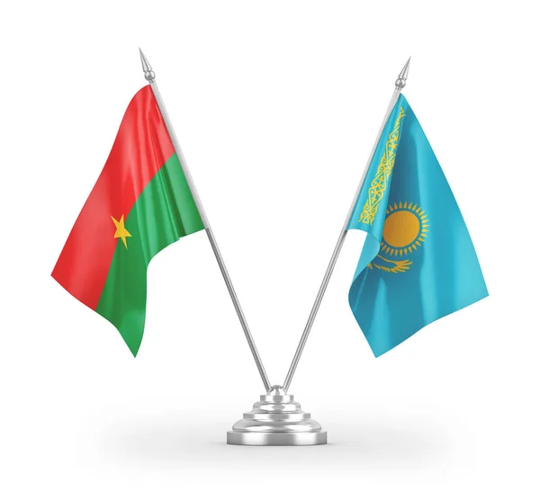 Banderas Mesa Kazajstán Burkina Faso Aisladas Sobre Fondo Blanco — Foto de Stock