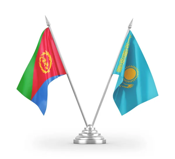 Banderas Mesa Kazajstán Eritrea Aisladas Sobre Fondo Blanco — Foto de Stock