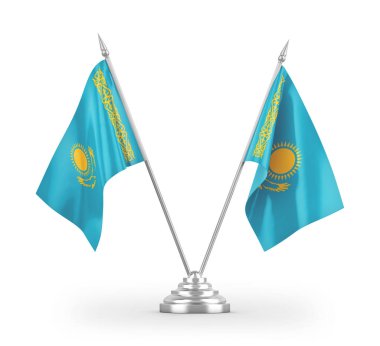 Kazakistan masa bayrakları beyaz arkaplan 3d görüntüleme üzerinde izole