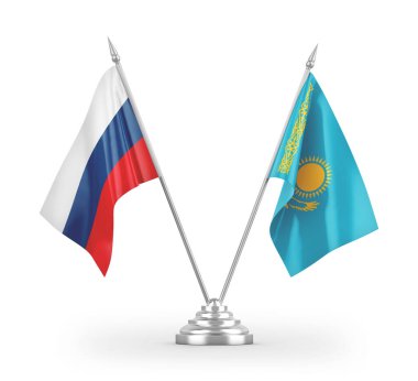Kazakistan ve Rusya 'nın bayrakları beyaz arkaplandaki 3D görüntüleme üzerinde izole edildi