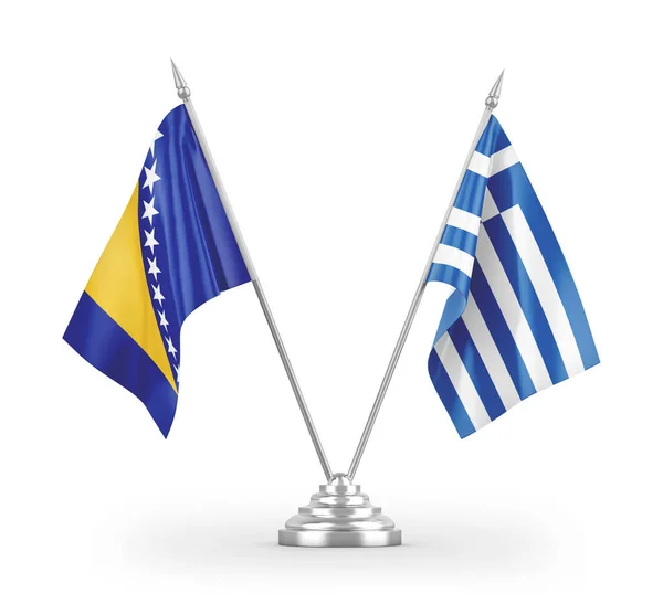 Griekenland Bosnië Herzegovina Tabel Vlaggen Geïsoleerd Witte Achtergrond Rendering — Stockfoto