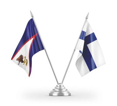 Finlandiya ve Amerikan Samoa bayrakları beyaz arka planda izole edilmiş 3D görüntüleme