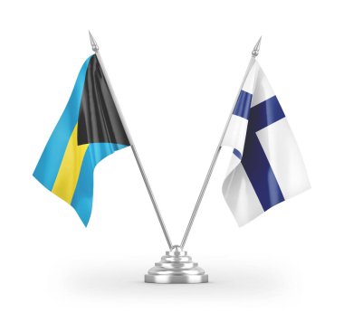 Finlandiya ve Bahamalar masa bayrakları beyaz arkaplan 3D görüntüleme üzerinde izole edilmiş 