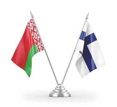 Finlandiya ve Belarus masa bayrakları beyaz arkaplan 3D görüntüleme üzerinde izole edilmiştir