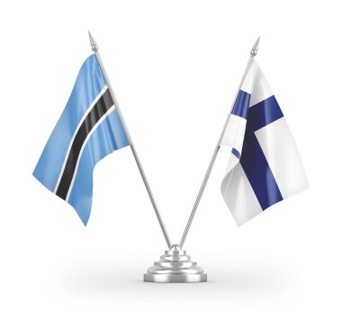 Finlandiya ve Botswana masa bayrakları beyaz arkaplandaki 3D görüntüleme üzerinde izole edilmiş 