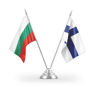Finlandiya ve Bulgaristan 'ın bayrakları beyaz arka planda izole edilmiş 3D görüntüleme