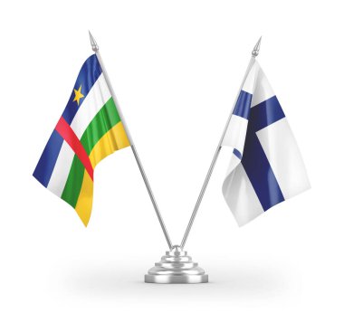 Finlandiya ve Orta Afrika Cumhuriyeti bayrakları beyaz arka planda izole edilmiş 3D görüntüleme