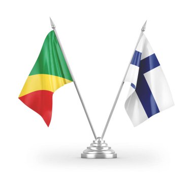 Finlandiya ve Kongo bayrakları beyaz arkaplan 3d görüntüleme üzerinde izole edilmiş 