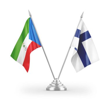 Finlandiya ve Ekvator Gine bayrakları beyaz zemin üzerinde izole edilmiş 3d görüntüleme