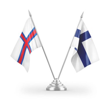Finlandiya ve Faroe Adaları masa bayrakları beyaz zemin üzerinde izole edilmiş 3d görüntüleme
