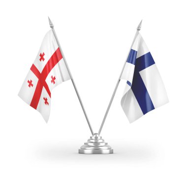 Finlandiya ve Gürcistan bayrakları beyaz arka planda izole edilmiş 3D görüntüleme