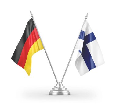 Finlandiya ve Almanya bayrakları beyaz arkaplanda izole edilmiş 3D görüntüleme