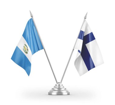 Finlandiya ve Guatemala masa bayrakları beyaz arkaplan 3D görüntüleme üzerinde izole edilmiştir