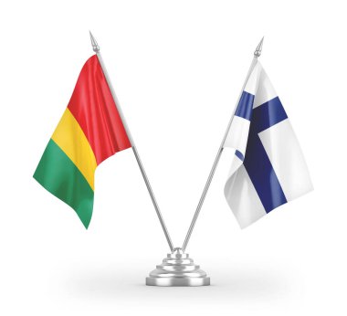 Finlandiya ve Gine bayrakları beyaz arkaplan 3d görüntüleme üzerinde izole edilmiştir