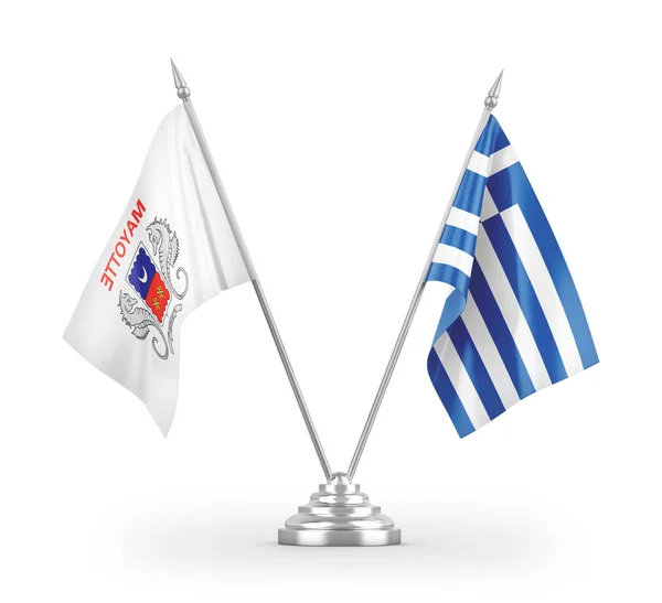 Griekenland Mayotte Tafelvlaggen Geïsoleerd Witte Achtergrond Rendering — Stockfoto