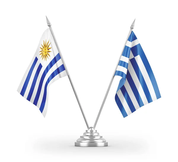 Greece Uruguay Table Flags Isolated White Background Rendering — Stock Photo, Image