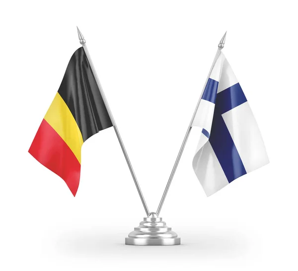 Finland Och Belgien Tabell Flaggor Isolerade Vit Bakgrund Rendering — Stockfoto