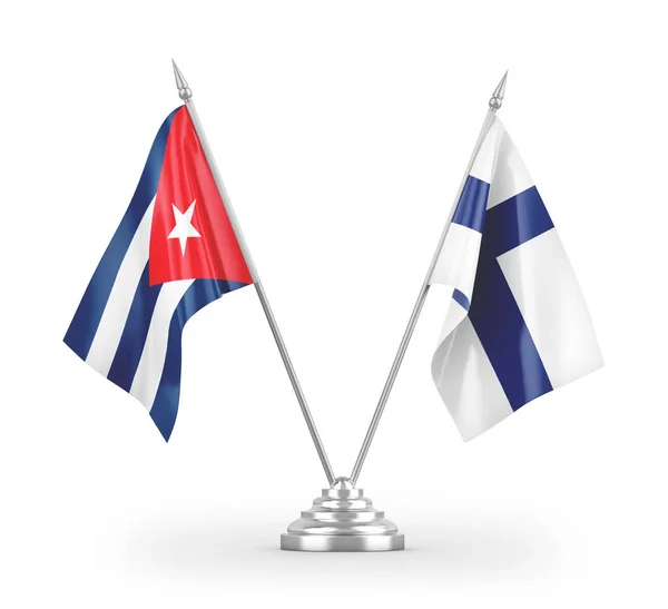 Bandeiras Mesa Finlândia Cuba Isoladas Fundo Branco Renderização — Fotografia de Stock