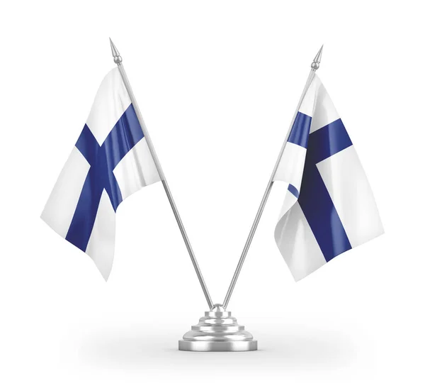 Finlandia Bandiere Tavolo Isolate Sfondo Bianco Rendering — Foto Stock