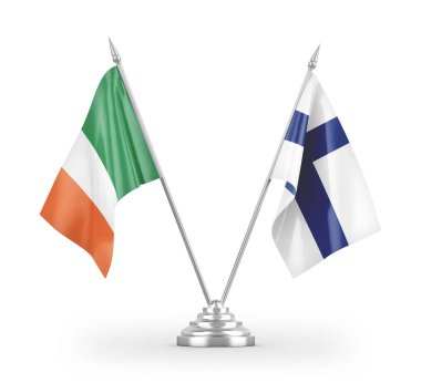 Finlandiya ve İrlanda bayrakları beyaz arka planda izole edilmiş 3D görüntüleme