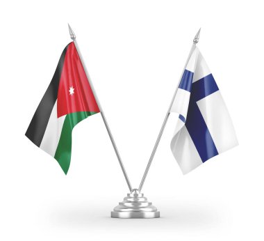 Finlandiya ve Ürdün bayrakları beyaz arkaplanda izole edilmiş 3D görüntüleme