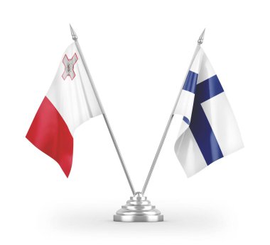 Finlandiya ve Malta bayrakları beyaz arkaplan 3d görüntüleme üzerinde izole edilmiş