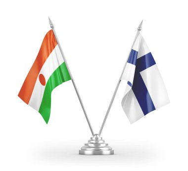 Finlandiya ve Nijer bayrakları beyaz arkaplan 3D görüntüleme üzerinde izole edildi