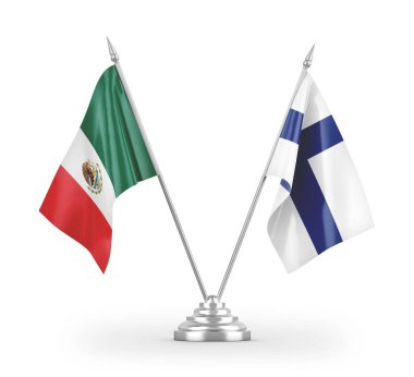 Finlandiya ve Meksika bayrakları beyaz arka planda izole edilmiş 3D görüntüleme