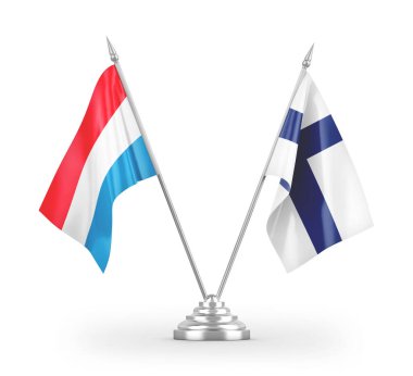 Finlandiya ve Lüksemburg masa bayrakları beyaz arkaplan 3D görüntüleme üzerinde izole edildi