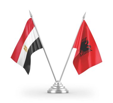 Arnavutluk ve Mısır bayrakları beyaz arkaplandaki 3 boyutlu görüntülerde izole edildi