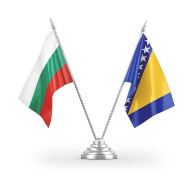 Bosna-Hersek ve Bulgaristan 'ın bayrakları beyaz arkaplandaki 3D görüntülemede izole edildi