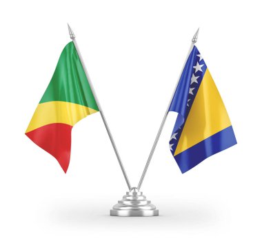 Bosna-Hersek ve Kongo bayrakları beyaz zemin üzerinde izole edilmiş 3D görüntüleme 