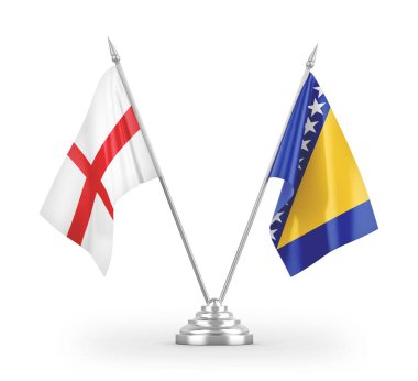 Bosna-Hersek ve İngiltere 'nin bayrakları beyaz arkaplandaki 3D görüntülere izole edildi