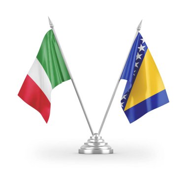 Bosna-Hersek ve İtalya 'nın bayrakları beyaz arkaplandaki 3D görüntülere izole edildi