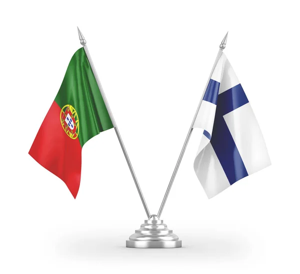 フィンランドとポルトガルのテーブルフラグは 白い背景3Dレンダリングに分離 — ストック写真