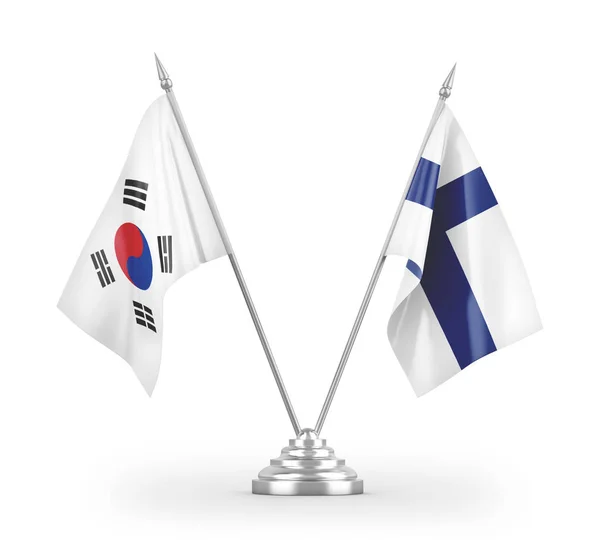 Bandiere Tavolo Finlandia Corea Del Sud Isolate Sfondo Bianco Rendering — Foto Stock