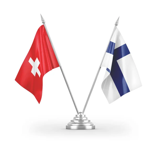芬兰和瑞士在白色背景上隔离的桌旗3D渲染 — 图库照片