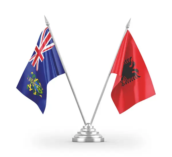 Bandeiras Tabela Albânia Ilhas Pitcairn Isoladas Fundo Branco Renderização — Fotografia de Stock