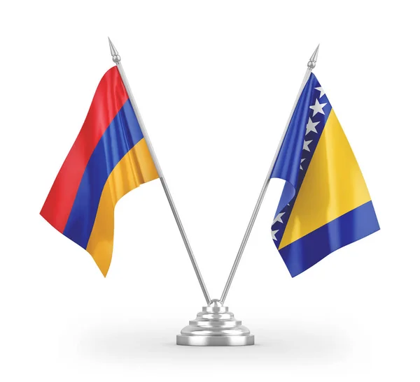 Bandeiras Mesa Bósnia Herzegovina Armênia Isoladas Fundo Branco Renderização — Fotografia de Stock